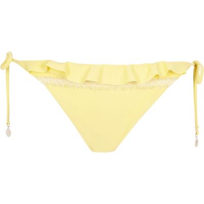 Yellow tie side string bikini bottoms